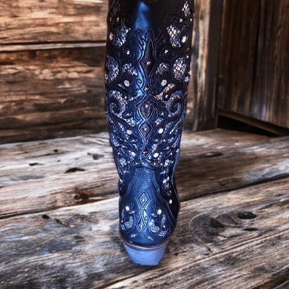 Embellished Bling Black & Silver Cowgirl Boots - Picture 4 of 4